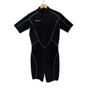 Seaskin 3mm Shorty Wetsuit Womens Large Black Blue Surfing Diving Snorkeling